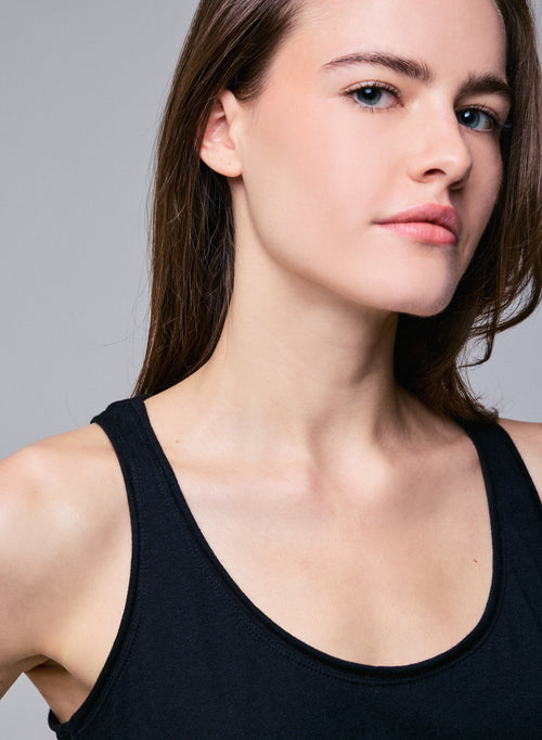 Black sleeveless U-neck tank top in cotton / cashmere - MAJESTIC FILATURES
