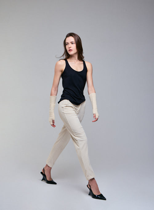 Black sleeveless U-neck tank top in cotton / cashmere - MAJESTIC FILATURES