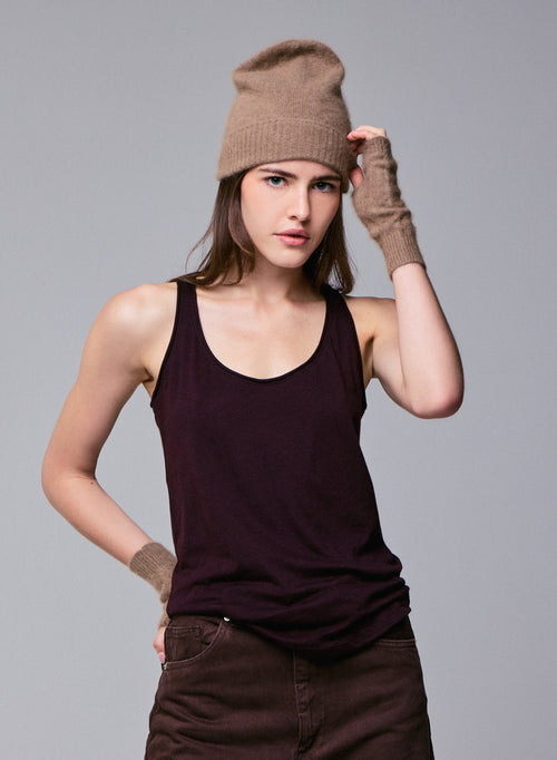 Débardeur Violet Col U Sans Manches en Coton / Cachemire - MAJESTIC FILATURES