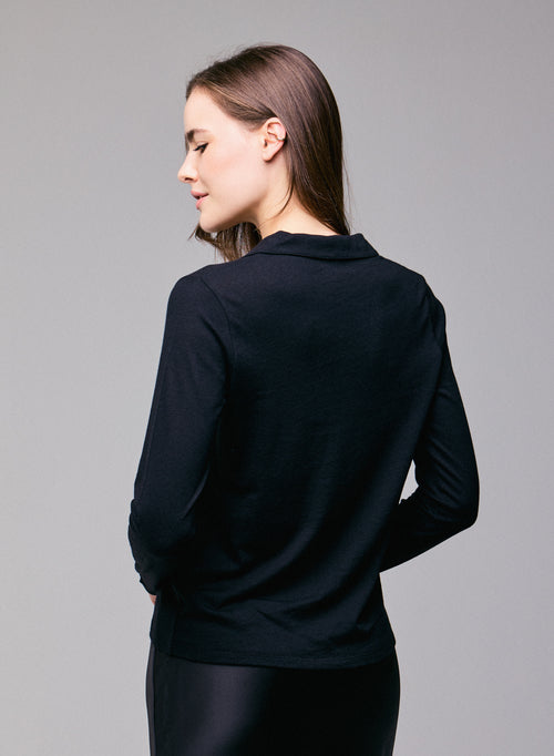 Polo Noir Polo Manches Longues en Coton / Cachemire - MAJESTIC FILATURES