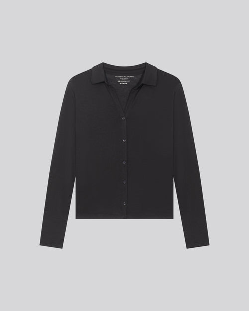 Navy polo shirt Long sleeve polo shirt in cotton / cashmere - MAJESTIC FILATURES