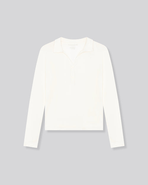 Polo Blanc Polo Manches Longues en Coton / Cachemire - MAJESTIC FILATURES