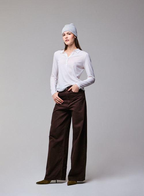 Polo Blanc Polo Manches Longues en Coton / Cachemire - MAJESTIC FILATURES