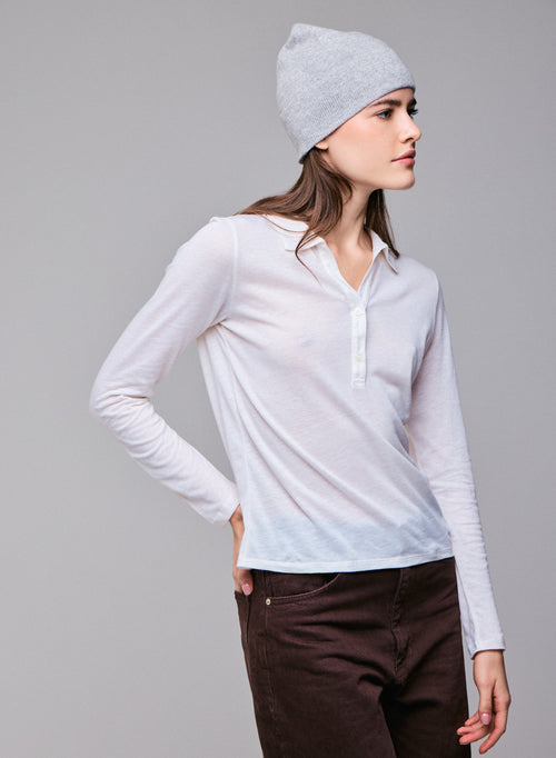 Polo Blanc Polo Manches Longues en Coton / Cachemire - MAJESTIC FILATURES