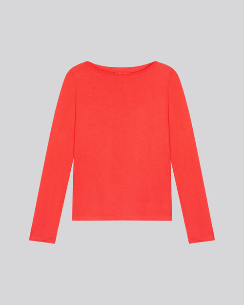 Orange T-shirt with long sleeve boat neck in organic cotton / cashmere - MAJESTIC FILATURES