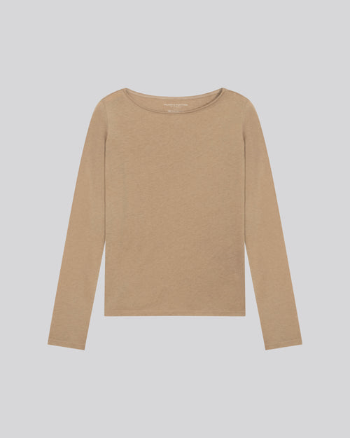 Beige T-shirt with long sleeves boat neck in organic cotton / cashmere - MAJESTIC FILATURES