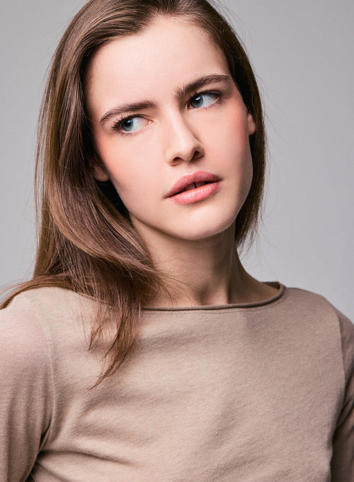 Beige T-shirt with long sleeves boat neck in organic cotton / cashmere - MAJESTIC FILATURES