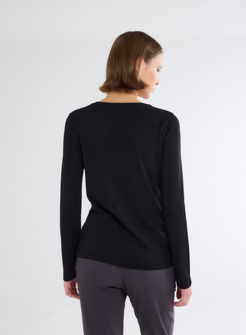 Black Round Neck Long Sleeve T-shirt - MAJESTIC FILATURES