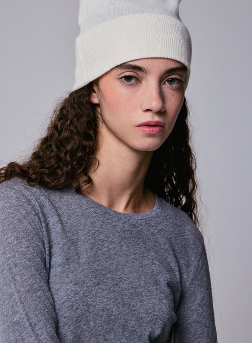 Grey Round Neck Long Sleeves T-shirt in Organic Cotton / Cashmere - MAJESTIC FILATURES