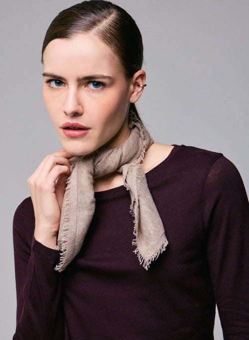 T-shirt Aubergine Col Rond Manches Longues en Coton Organique et Cachemire - MAJESTIC FILATURES