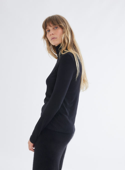 "Cotton / Cashmere Long Sleeve Turtleneck T-Shirt" - MAJESTIC FILATURES