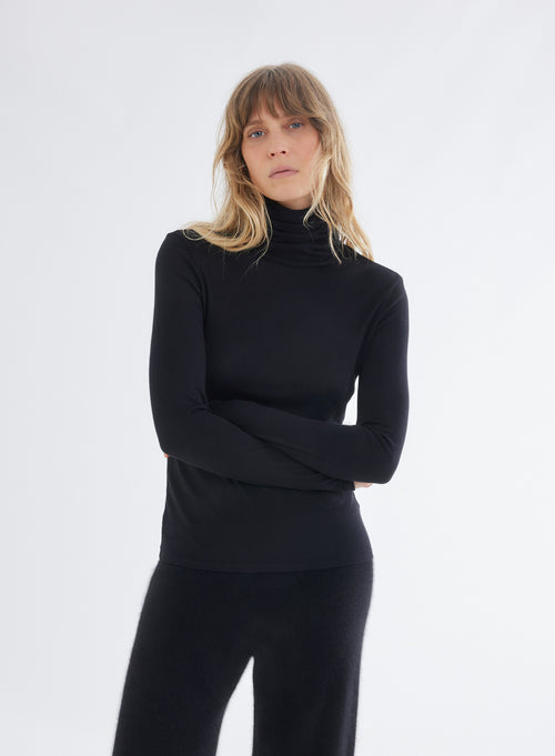 "Cotton / Cashmere Long Sleeve Turtleneck T-Shirt" - MAJESTIC FILATURES