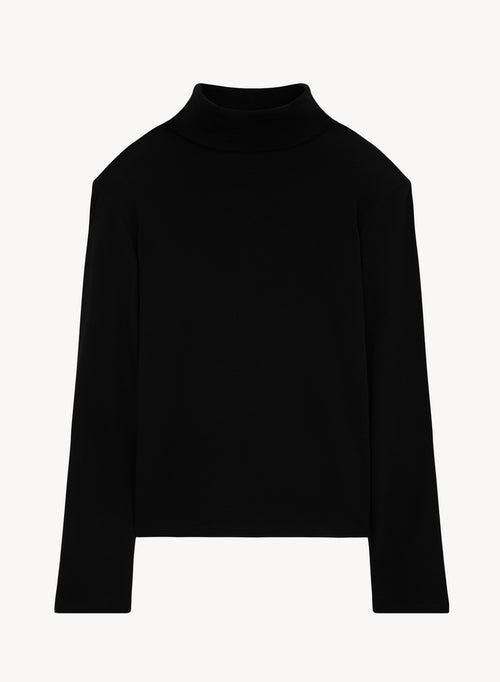 Black Turtleneck Long Sleeves T-Shirt in Organic Cotton and Cashmere - MAJESTIC FILATURES