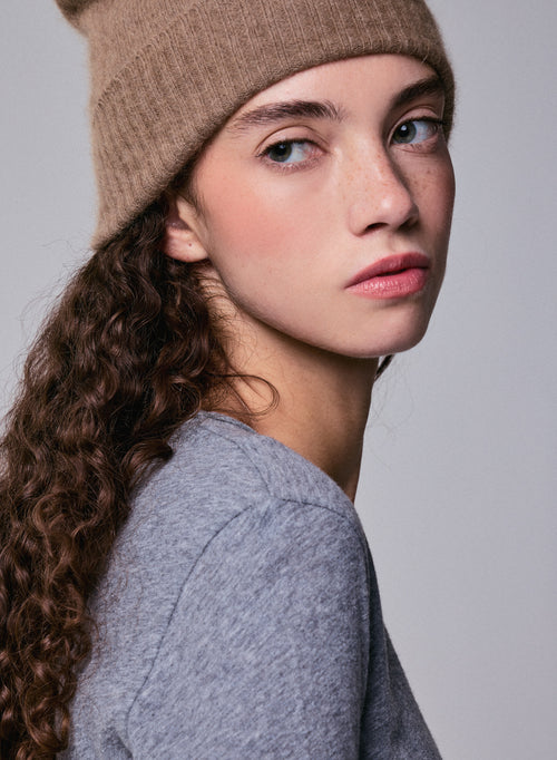 Graues Langarm-T-Shirt mit Rundhalsausschnitt aus Bio-Baumwolle / Kaschmir - MAJESTIC FILATURES