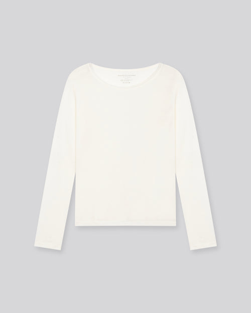 Milk Round Neck Long Sleeves T-shirt in Cotton and Cashmere - MAJESTIC FILATURES