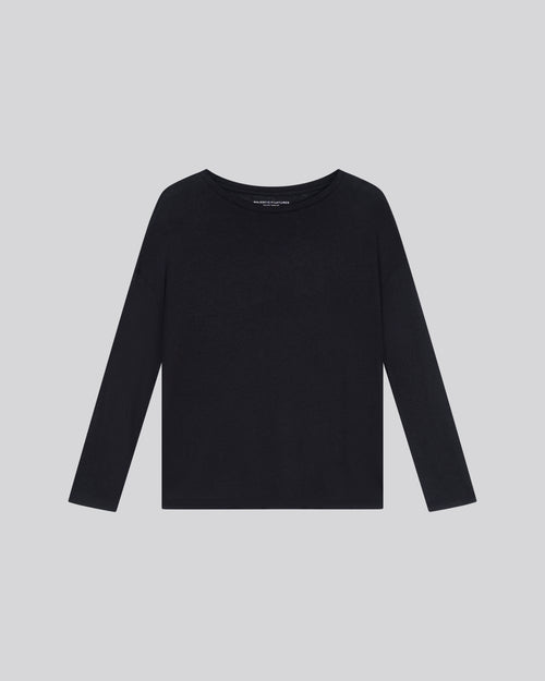 T-shirt Marine Col Bateau Manches Longues en Coton et Cachemire - MAJESTIC FILATURES