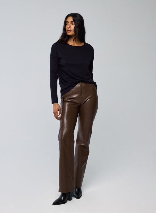 T-shirt Marine Col Bateau Manches Longues en Coton et Cachemire - MAJESTIC FILATURES