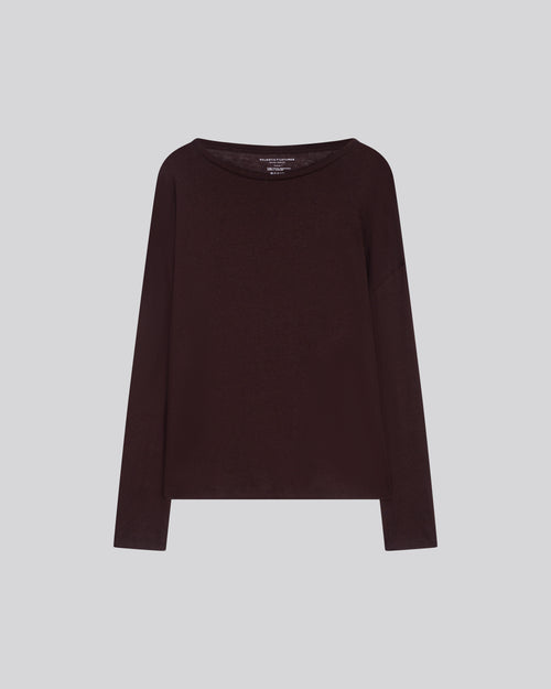 Purple Boat Neck Long Sleeves T-Shirt in Cotton and Cashmere - MAJESTIC FILATURES