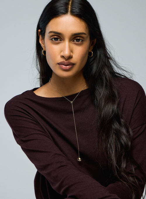 Purple Boat Neck Long Sleeves T-Shirt in Cotton and Cashmere - MAJESTIC FILATURES