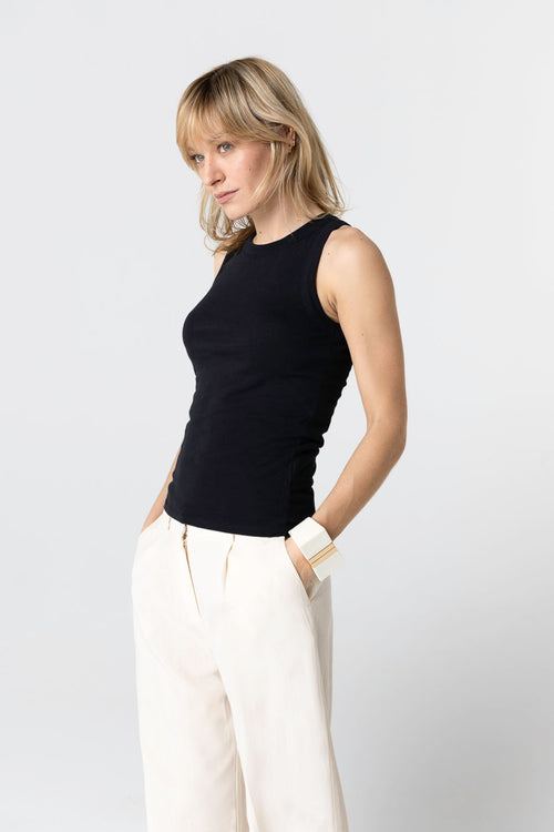 Ärmelloses Tanktop mit Rundhalsausschnitt aus Bio-Baumwolle in Schwarz - MAJESTIC FILATURES