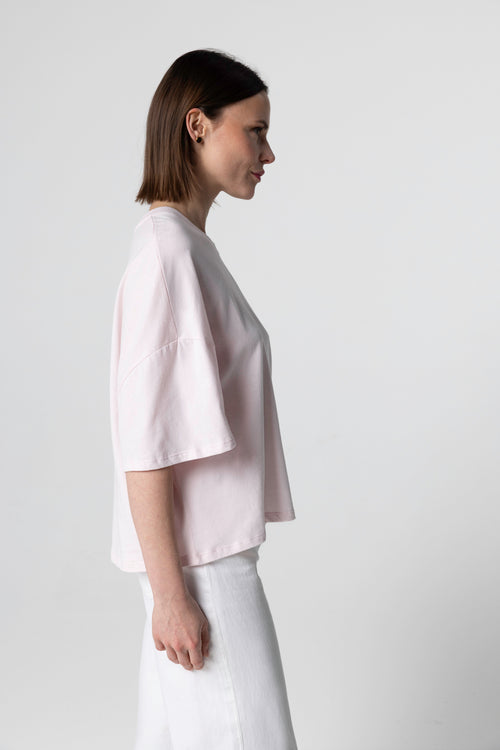 T-Shirt mit Rundhalsausschnitt und kurzen Ärmeln aus Bio-Baumwolle in Rosa - MAJESTIC FILATURES