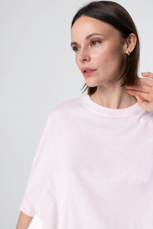 T-Shirt mit Rundhalsausschnitt und kurzen Ärmeln aus Bio-Baumwolle in Rosa - MAJESTIC FILATURES