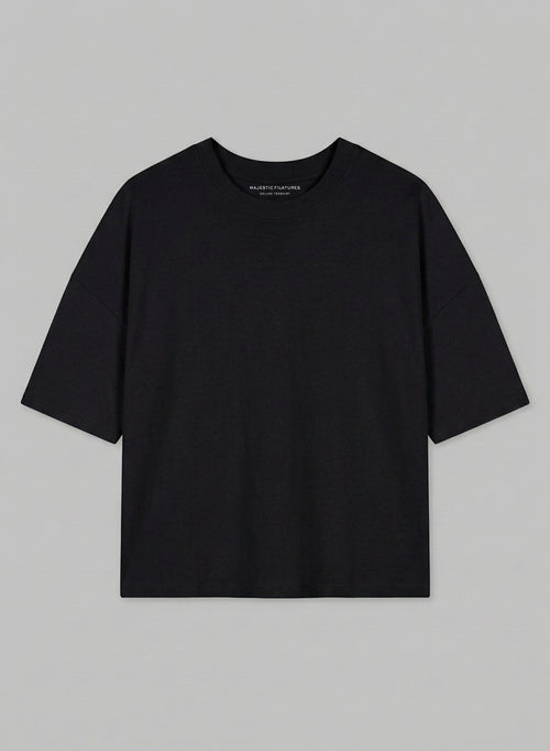 T-Shirt mit Rundhalsausschnitt und kurzen Ärmeln aus Bio-Baumwolle in Schwarz - MAJESTIC FILATURES