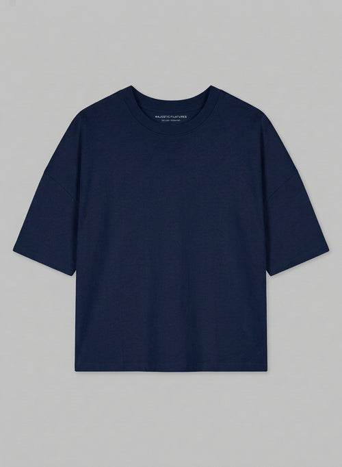 Camiseta azul marino de cuello redondo y manga corta de algodón orgánico - MAJESTIC FILATURES