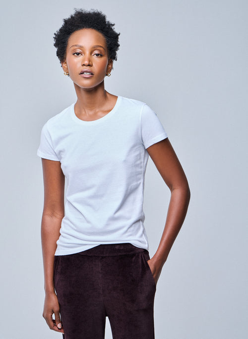 Jamie White Short Sleeve Crew Neck Deluxe Cotton T-Shirt - MAJESTIC FILATURES