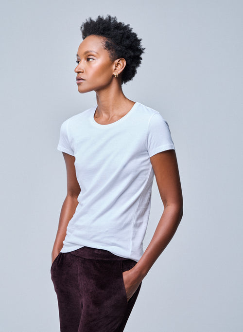 Jamie White Short Sleeve Crew Neck Deluxe Cotton T-Shirt - MAJESTIC FILATURES