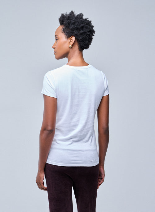 Jamie White Short Sleeve Crew Neck Deluxe Cotton T-Shirt - MAJESTIC FILATURES