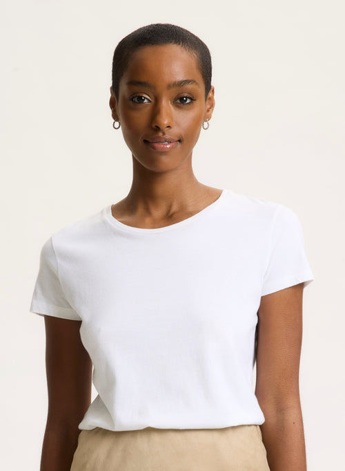 T-shirt Blanc Jamie Col Rond Manches Courtes en Deluxe Coton - MAJESTIC FILATURES