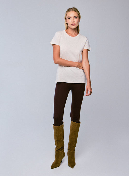 Beige Jamie Round Neck Short Sleeves T-Shirt in Organic Cotton - MAJESTIC FILATURES