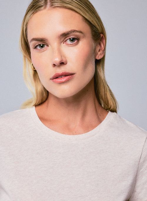 Beige Jamie Round Neck Short Sleeves T-Shirt in Organic Cotton - MAJESTIC FILATURES