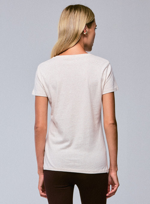 Beige Jamie Round Neck Short Sleeves T-Shirt in Organic Cotton - MAJESTIC FILATURES