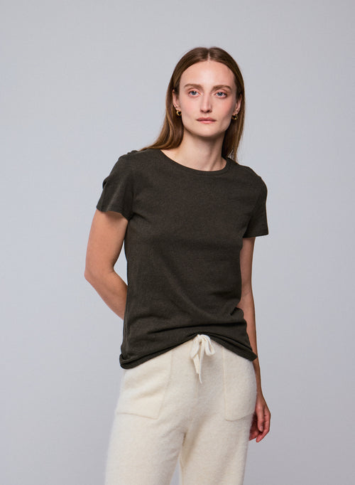 T-shirt Vert Jamie Col Rond Manches Courtes en Coton organique - MAJESTIC FILATURES