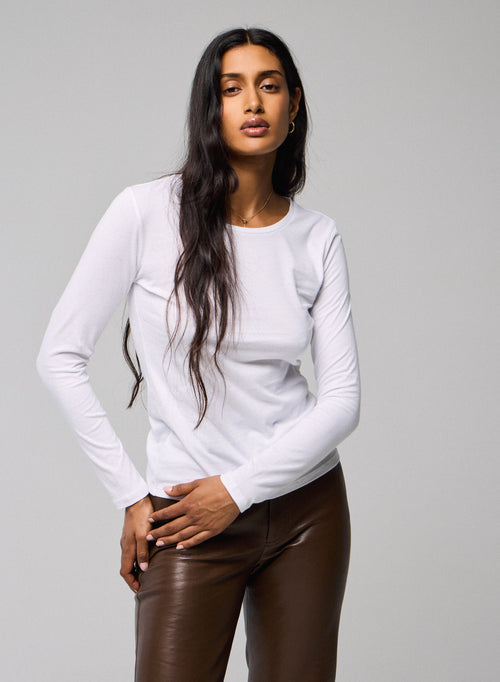 T-shirt Blanc Col Rond Manches Longues en Coton organique - MAJESTIC FILATURES