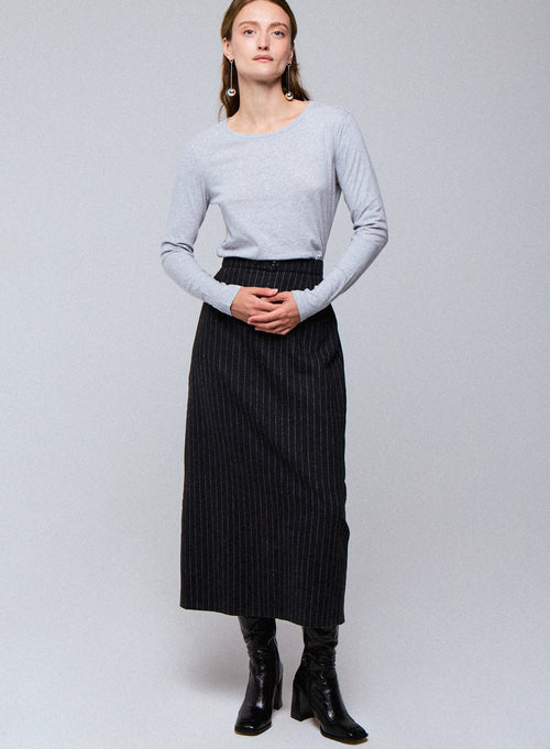 T-shirt Gris Col Rond Manches Longues en Coton organique - MAJESTIC FILATURES