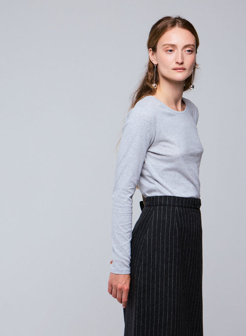 T-shirt Gris Col Rond Manches Longues en Coton organique - MAJESTIC FILATURES