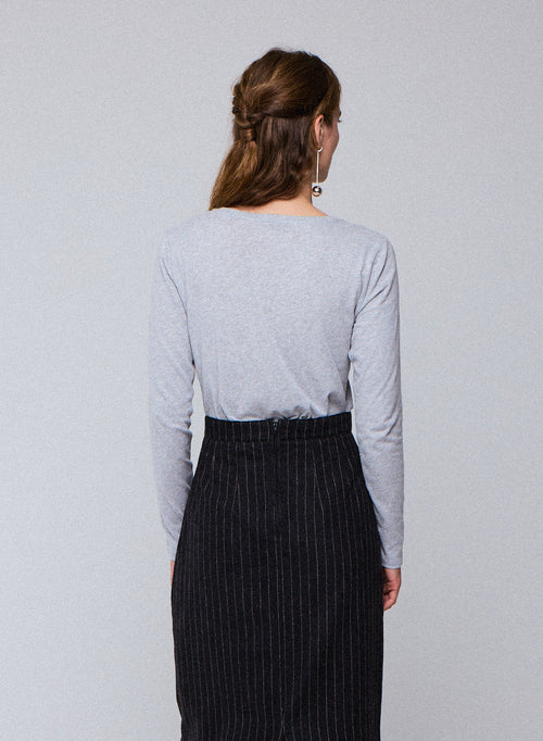 T-shirt Gris Col Rond Manches Longues en Coton organique - MAJESTIC FILATURES