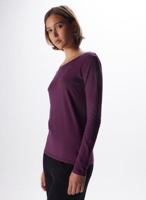 "Cotton Long Sleeve Round Neck T-Shirt" - MAJESTIC FILATURES