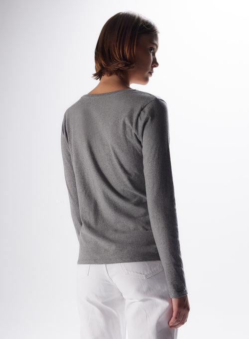 "Cotton V-Neck Long Sleeve T-Shirt" - MAJESTIC FILATURES