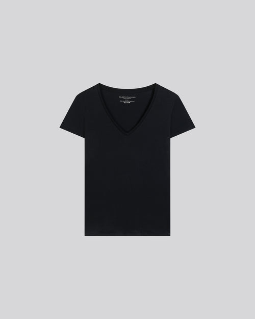 T-shirt Noir Julia Col V Manches Courtes en Coton Organique - MAJESTIC FILATURES