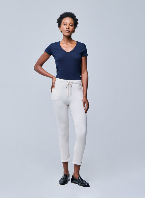 Navy blue Julia V-Neck Short Sleeves T-Shirt in Organic Cotton - MAJESTIC FILATURES