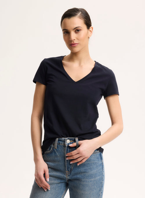 Julia Deluxe Cotton short sleeve V-neck t-Shirt - MAJESTIC FILATURES