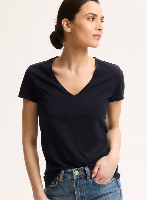 Julia Deluxe Cotton short sleeve V-neck t-Shirt - MAJESTIC FILATURES