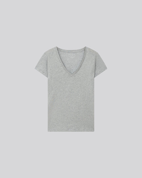 T-shirt Gris Julia Col V Manches Courtes en Coton organique - MAJESTIC FILATURES