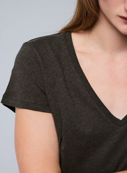 Green Julia V-neck Short Sleeves T-shirt in Organic Cotton - MAJESTIC FILATURES