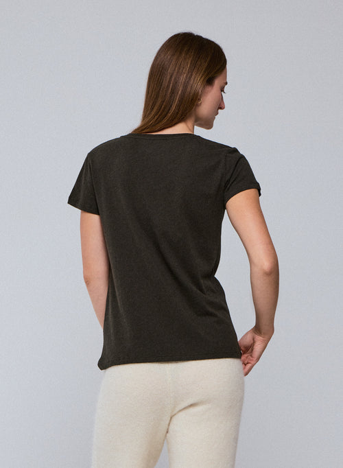 Green Julia V-neck Short Sleeves T-shirt in Organic Cotton - MAJESTIC FILATURES