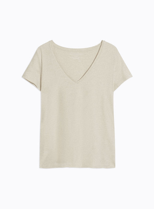 T-shirt Beige Julia Manches Courtes Col V en Deluxe Coton - MAJESTIC FILATURES